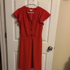 Monteau Red and White Polka Dot Midi Dress